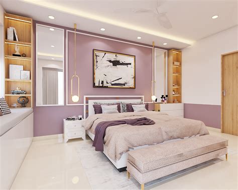 Spacious Master Bedroom Design In Lavender | Livspace