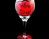 Items similar to HAND PAINTED WINE Glass - Funny Saying, Wine Diva on Etsy
