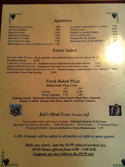 Italian Gardens Menu, Menu for Italian Gardens, East, Indianapolis ...