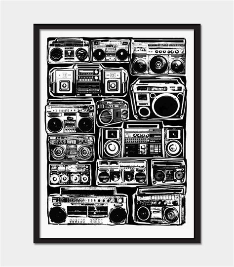 Boomboxes Art Print Ghetto Blaster Blackline Hip Hop Hipster Pop Art ...