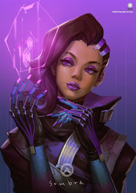 an image of a woman with purple hair and gloves in front of a purple background