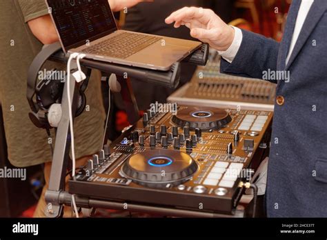 DJ audio equipment on a music party Stock Photo - Alamy