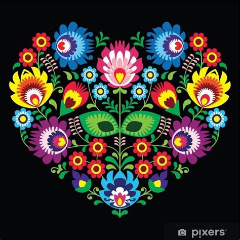 Wall Mural Polish, Slavic folk art art heart on black - wycinanka - PIXERS.CA | Folk art flowers ...