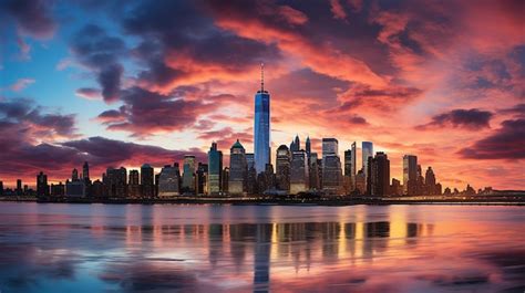 Premium AI Image | Manhattan Skyline at Sunset