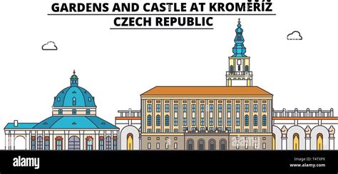 Czech Republic , Kromeriz, Gardens And Castle , travel skyline vector ...