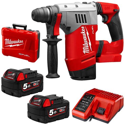 Milwaukee M18CHP-502C M18 FUEL 18V Li-Ion Cordless SDS-Plus Rotary Hammer Drill 5.0Ah Combo Kit ...