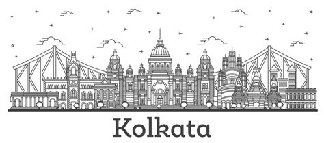 Outline Kolkata India City Skyline with Historic Buildings Isolated on White. 17649092 Vector ...