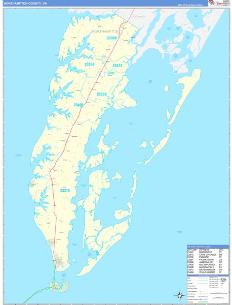 Northampton County, VA Zip Code Wall Map Basic Style by MarketMAPS ...