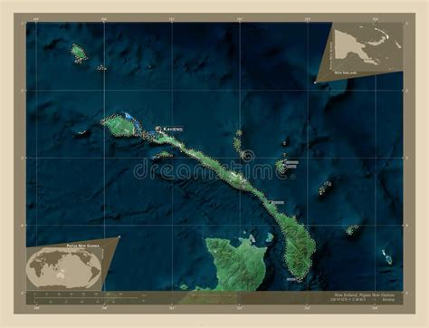 New Ireland, Papua New Guinea. High-res Satellite. Labelled Poin Stock ...