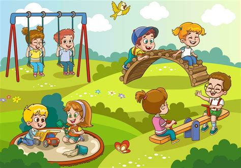 Vector illustration of happy kids playing in playground 24123627 Vector Art at Vecteezy