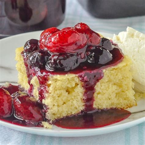 Quick Vanilla Cake with Bumbleberry Sauce - just mix & bake!