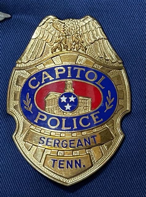 a police badge is shown on a blue shirt