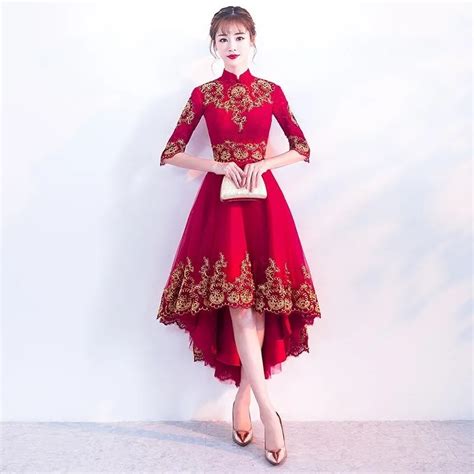 Red Cheongsam Dress Sexy Lace Wedding Qipao Women Traditional Chinese New Year Costume Oriental ...