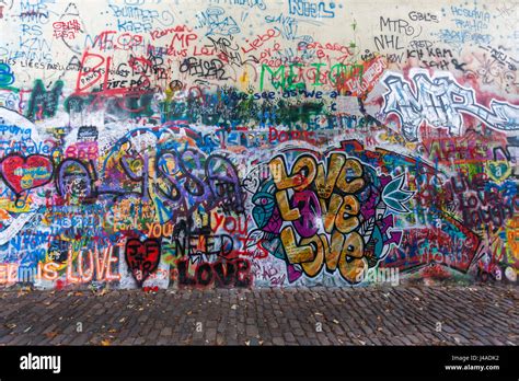 Graffiti at the John Lennon Wall, Prague, Czech Republic Stock Photo ...