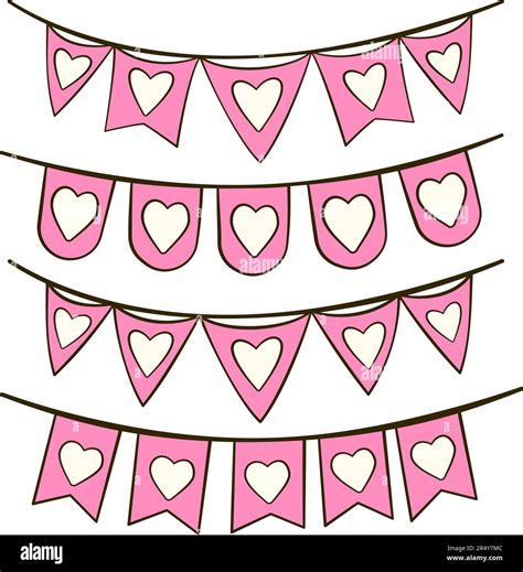 Set of pink bunting flags with hearts. Valentine's day. Cartoon. Vector ...