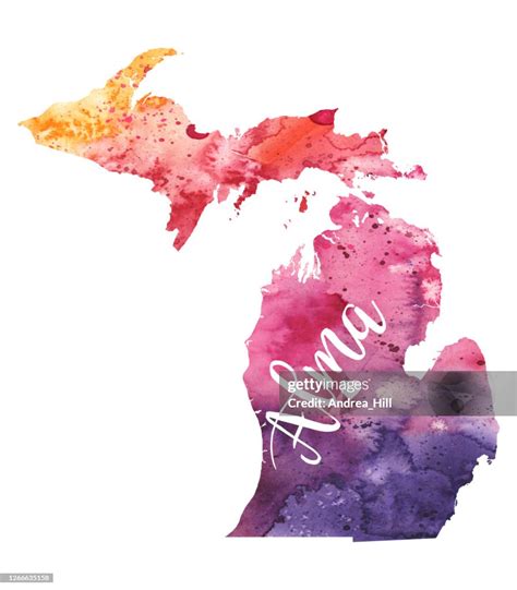 Alma Michigan Raster Watercolor Map Illustration High-Res Vector ...