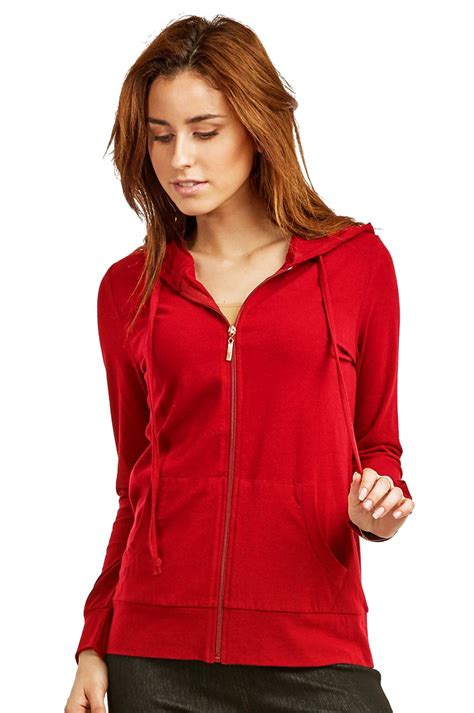 Sofra - Women's Thin Cotton Zip Up Hoodie Jacket (M, Red) - Walmart.com - Walmart.com