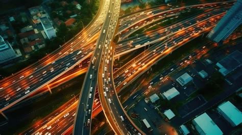 Premium AI Image | Aerial view of car traffic on multi lane highways or ...