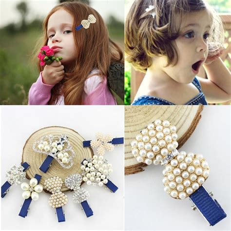 New Baby Cute Hair Clips Crown Pearls Hairpins Children Hair Accessories Baby Bowknot Rhinestone ...