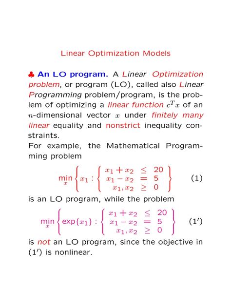 Linear Optimization Models | Linear Subspace | Linear Programming