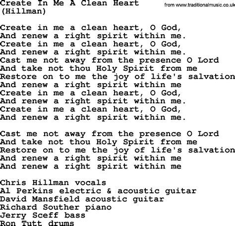 Clean: Lyrics Create In Me A Clean Heart