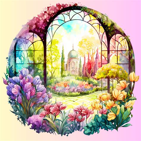 Colorful Flower Garden Art Print Transparent High Quality PNG Watercolour Instant Download ...