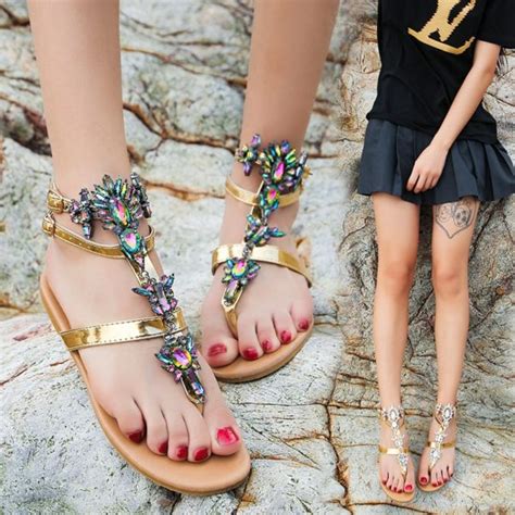 2020 Vintage Boho Sandals, Women Leather Beading Flat Sandals, Women ...