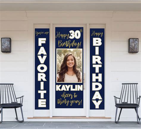 Birthday Banner Personalized for Front Door Navy Blue and Gold | Etsy