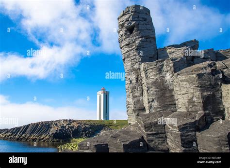 basalt rocks and lighthouse at Kalfshamarsvik at Skagi peninsula in Iceland Stock Photo - Alamy