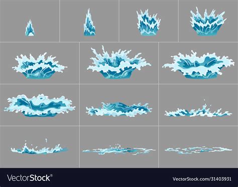 Element water splashes animation frame set Vector Image