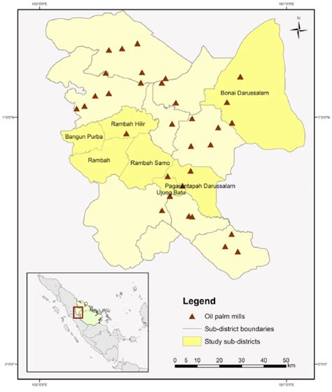 Location of Rokan Hulu regency and mills in the Rokan Hulu area ...