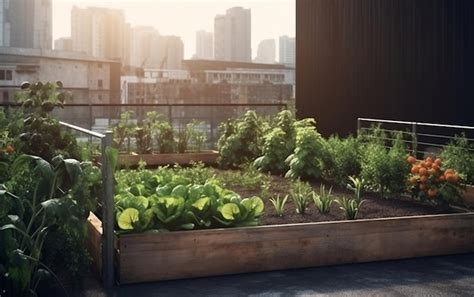 Premium AI Image | A rooftop garden with a city skyline in the background