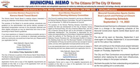 Municipal Memo, City of Kenora, Kenora, ON