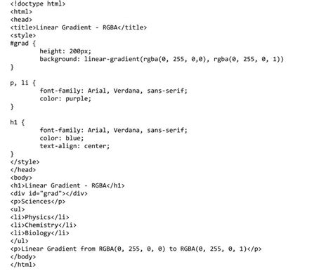 Internal Style Sheet for Linear Gradient - RGBA. HTML Code for ...