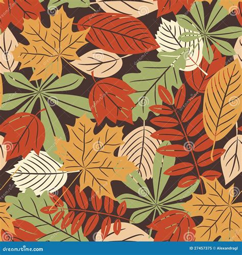 Retro Seamless Pattern with Autumn Leaves Stock Vector - Illustration of manycolored, birch ...