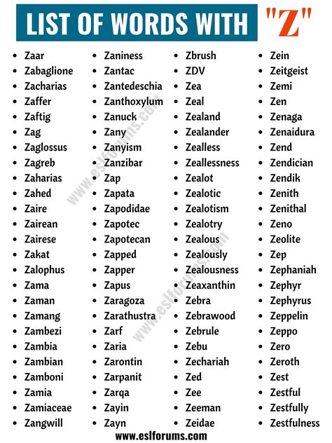 Words That Start with Z | Useful List of 300 Words with Z - ESL Forums