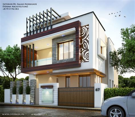 Exterior By, Sagar Morkhade (Vdraw Architecture) +8793196382 | Building front designs, House ...