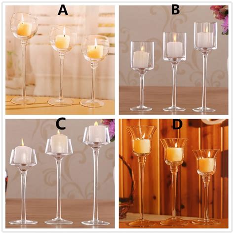 3pcs/set Crystal Glass Stemmed Votive Candle Holder Pillar Tea Light Goblet Candlestick Wedding ...