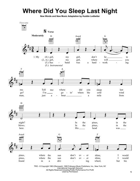 Nirvana "Where Did You Sleep Last Night" Sheet Music Notes | Download Printable PDF Score 413436