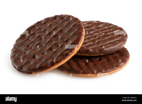 Three dark chocolate coated digestive biscuits isolated on white Stock ...