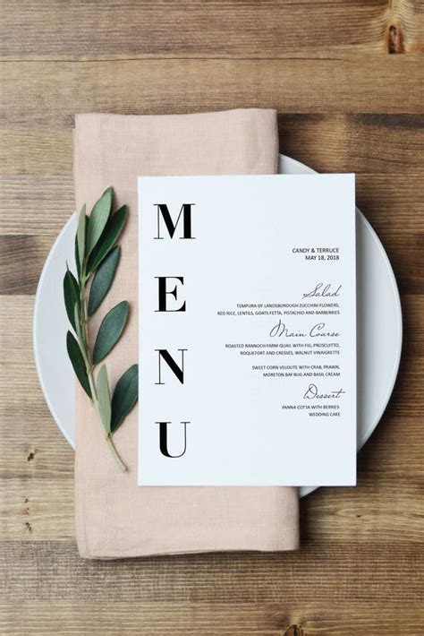 Wedding Menu Template Modern Menu Cards Template Minimal | Etsy