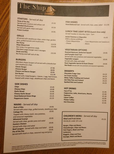 Menu at The Ship Great Clacton pub & bar, Clacton-on-Sea