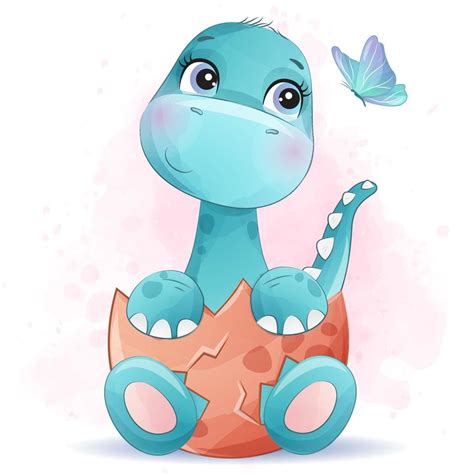 Cute little dinosaur with watercolor illustration 2063620 Vector Art at ...