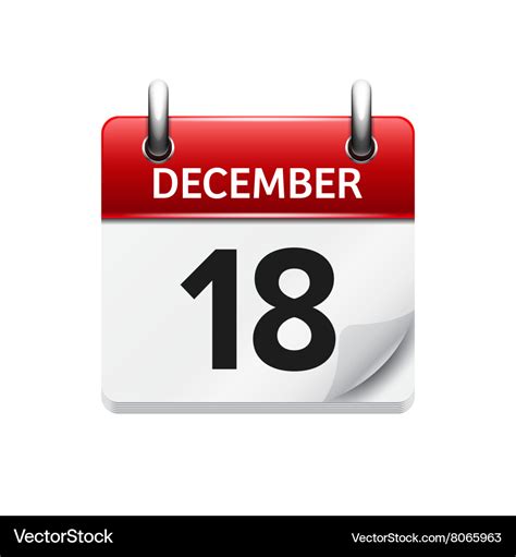 December 18 flat daily calendar icon Royalty Free Vector