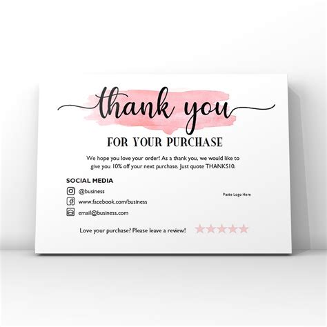 Pink Thank You Business Card Printable, Watercolor Thank You Cards ...