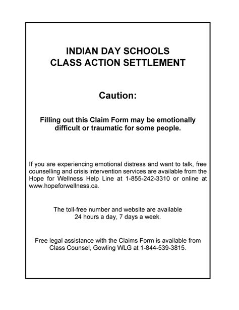 Indian day schools claim form for lawsuit for anyone who attended a ...