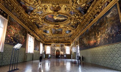 Inside the Doge`s Palace Palazzo Ducale in Venice. Panoramic View of ...