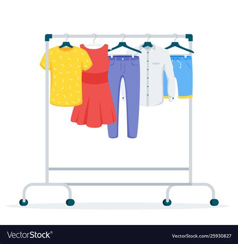 Clothes hanging on rack flat Royalty Free Vector Image