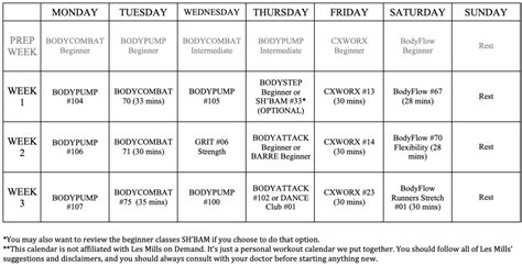 LES MILLS on Demand Workout Calendar - Free Printable