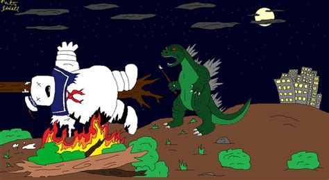 Godzilla vs. Stay Puft by charjfs on DeviantArt